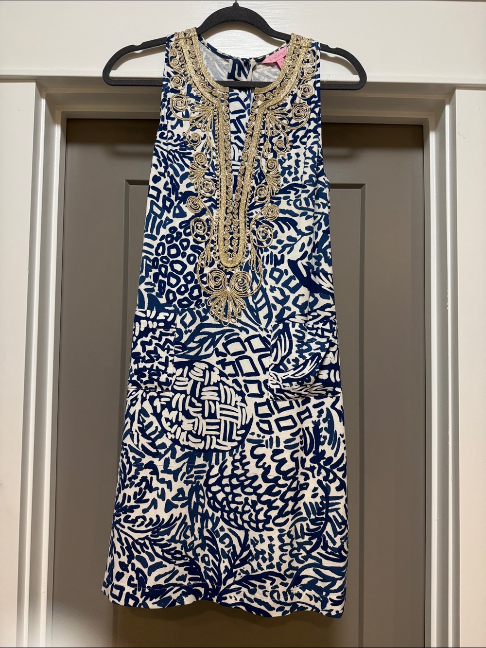 Lilly Pulitzer Navy & Gold Embellished Sleeveless Shift Dress